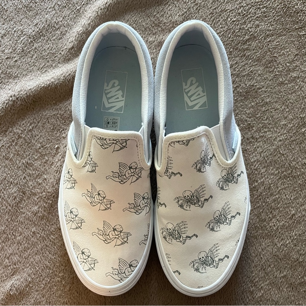 Slightly Worn Men’s Light Blue Angel “Love You To Death” Slide On Vans